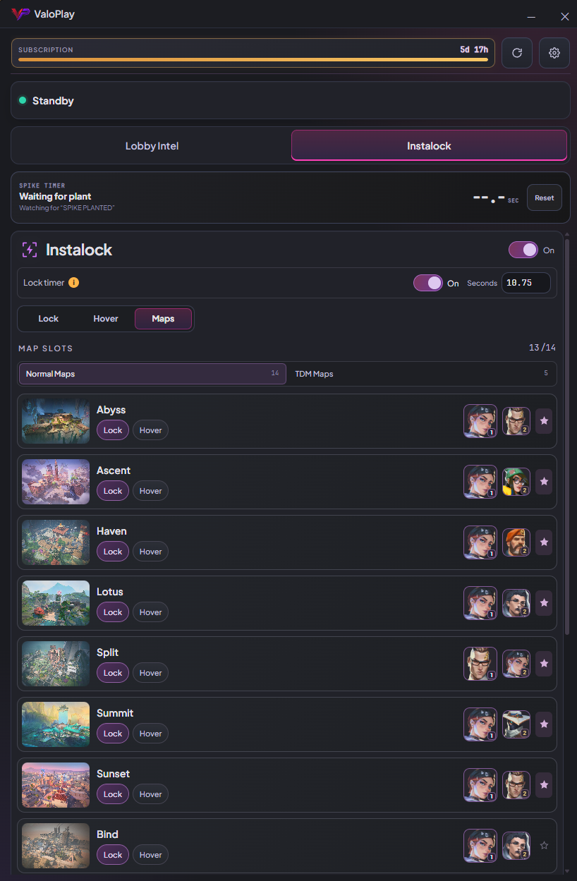 ValoPlay agent preferences by map